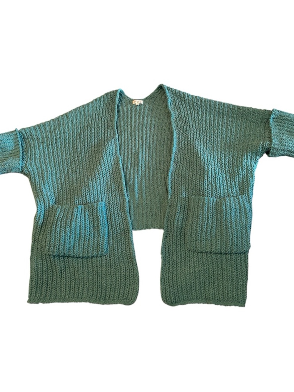 POL Slouchy Fit Rolled Sleeve Open-Front Chunky Knit Cardigan